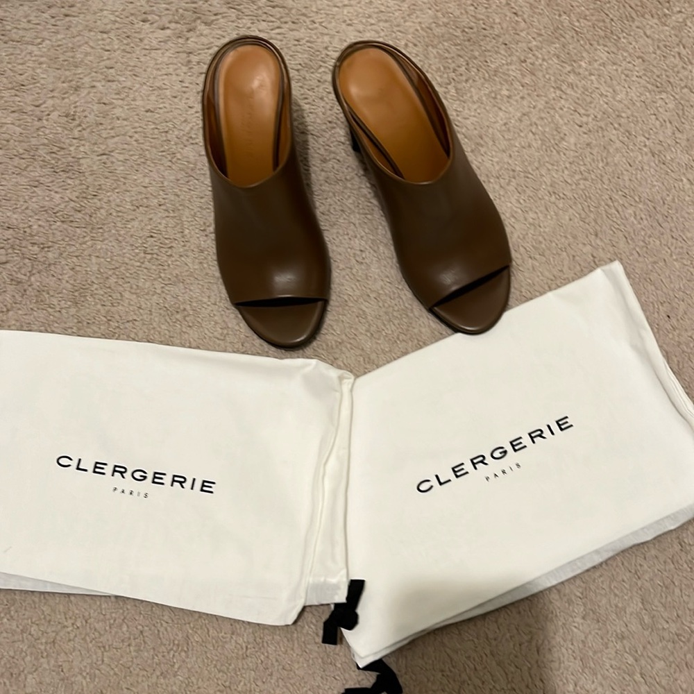 Clergerie taupe all leather open toe mules